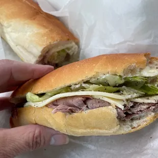 Cold Roast beef Sub with mild provolone.