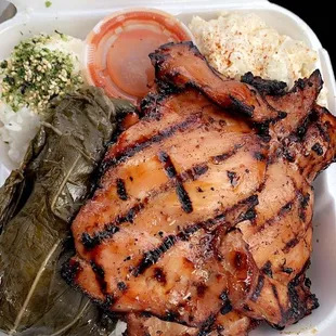 Guava chicken and pork laulau plate