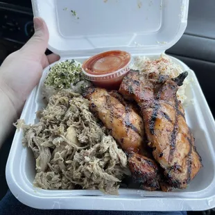 Mix plate with grilled chicken and kahlua pork. SO GOOD!!