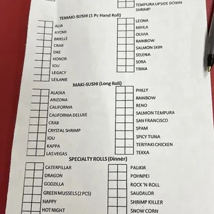 Ordering Menu