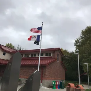Flags flying at the welcome center