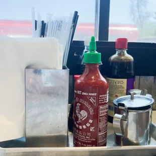 Condiments on each table