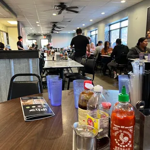 a tray of condiments on a table