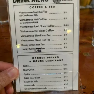 Drink menu