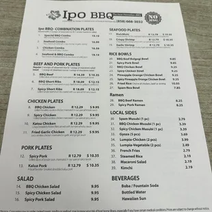 Menu as of February 2023