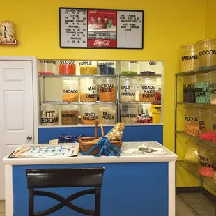 a counter and a chair