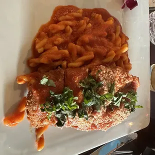 Chicken parmigiana with pasta marinara