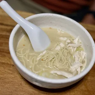 Chicken Paitan noodle with either chicken sashimi or cooked chicken