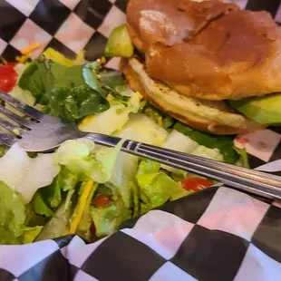 Smallest burger and kroger bag salad.