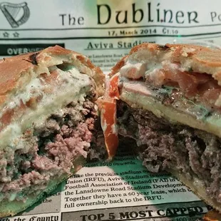 Medium rare Dubliner Burger &amp; thick, skin on fries