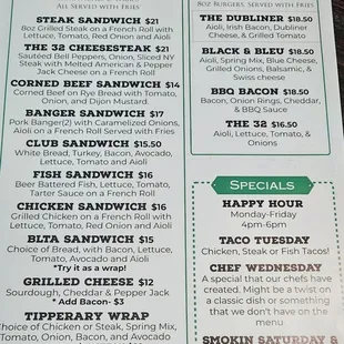 Dubliner Burger, a must get. Menu 2024-8