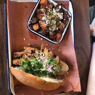 Chicken Torta with a side of lime roasted sweet potatoes