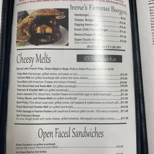 Melts Menu
