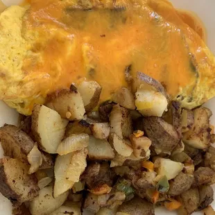 Ortega omelette with cheese and home fries