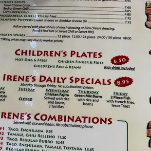 Page 1 of three menu