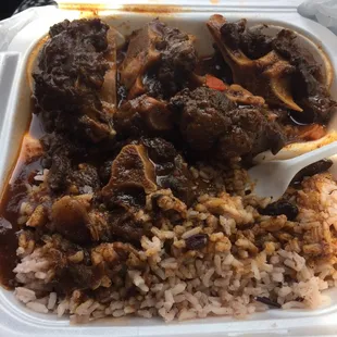 Ox tail with rice and beans.