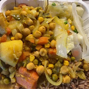 Vegetable Platter with cabbage and rice/peas