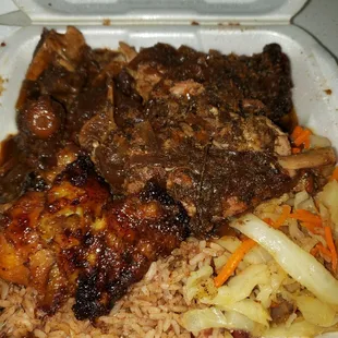 Jerk chicken and oxtail meal