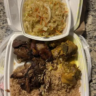 Jerk chicken and curry meal...no veggies