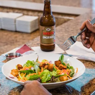 a man eating a salad