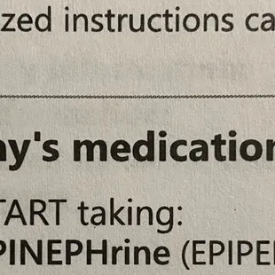 Medicine used and prescription needed for my food allergy.