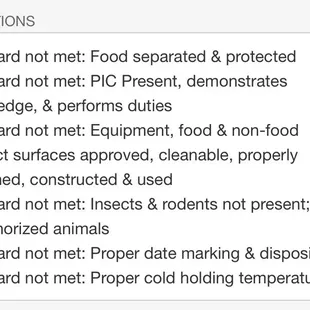 Shows how they don't meet several health standards. YOU ARE PUTTING YOUR HEALTH IN DANGER BY EATING HERE!!!!