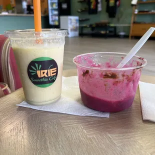 One Love smoothie and a Dragon Fruit bowl!  The bowl was soooo good, couldn't wait to eat it!