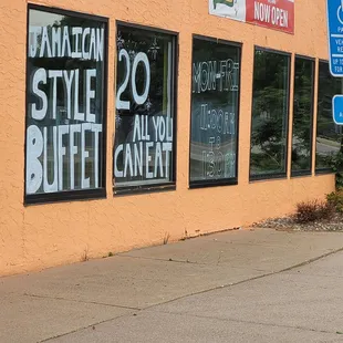 Front window advertising the buffet