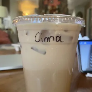 Iced Flavored Latte with cinnamon.