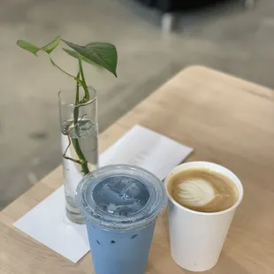 Smoked maple latte (seasonal) Blue matcha latte