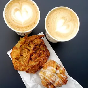 Cinnamon pull apart, rosemary apple crostada with oak crumble, and 2 butter caramel lattes