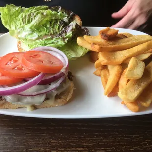 Jax burger, well done with white cheddar cheese.