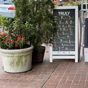 a chalkboard sign