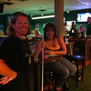 two women sitting at a bar