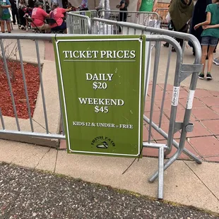 Ticket prices at the door for 2022