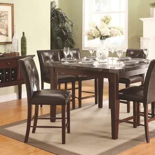Real marble counter height dining set black &amp; espresso color.