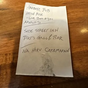 List of recommendations my bartender gave me