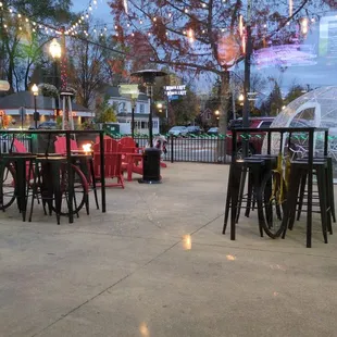 Outdoor patio with fire pits and igloo