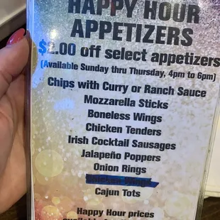 Happy hour appetizers menu