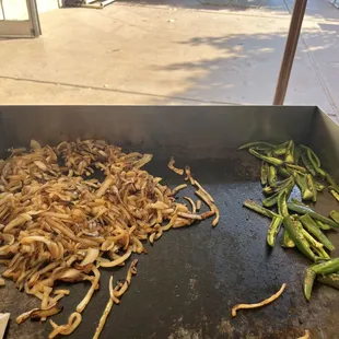 Grilled onions and jalapeños