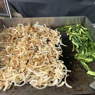 Grilled onions and jalapeños