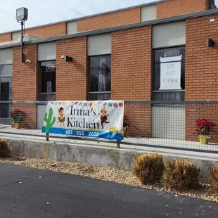 a banner on the side of a building