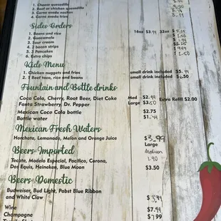 Irma's menu