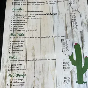 Irma's menu