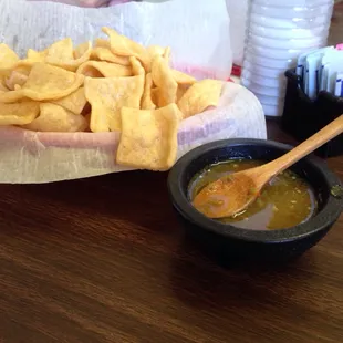 Chicharrones for an appetizer with some kick but salsa.