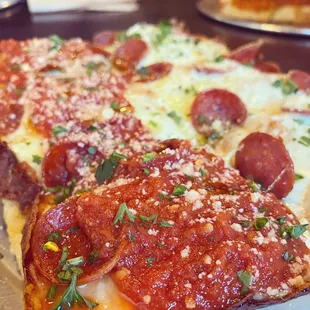 Two Sauce Pie with pepperoni