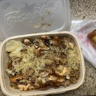 Chicken Hibachi Bowl with an Egg Roll