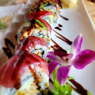 a sushi roll on a plate