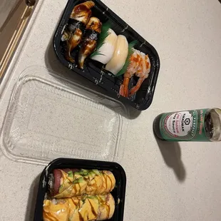 My sad sushi order. The soy sauce is from my pantry. ‍