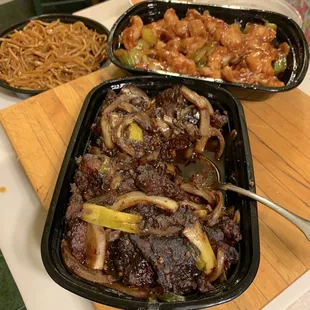 Mongolian beef off-tasting; cashew chicken spongy texture no chicken flavor--tossed everything after few bites. 7/5/19 8:15pm